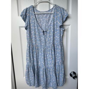 Arizona Jean Company Dress Medium Women's Blue White Floral Tiered